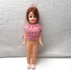 Vintage 8” Plastic Mini Doll Red Hair Green Sleep Eyes Movable Arms White Heels
